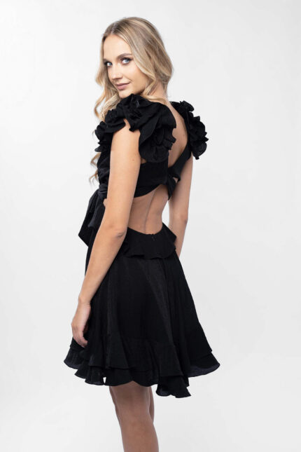 Rochie cu decupaje si volane Dark Black - imagine 3