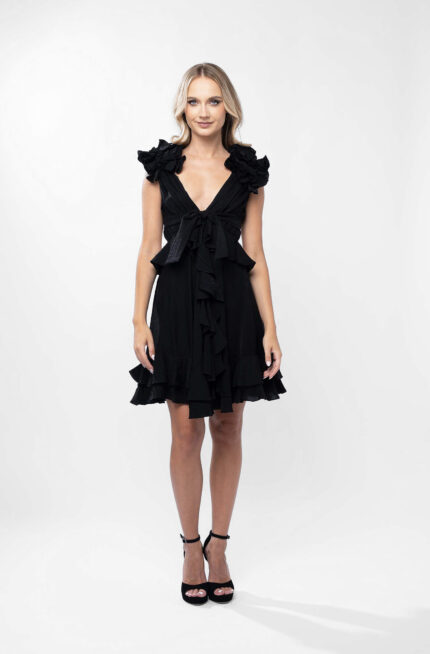 Rochie cu decupaje si volane Dark Black - imagine 4