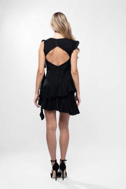 Rochie mini Dark Black asimetrica cu volane - imagine 3