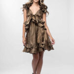 Rochie cu decupaje si volane Dark Gold