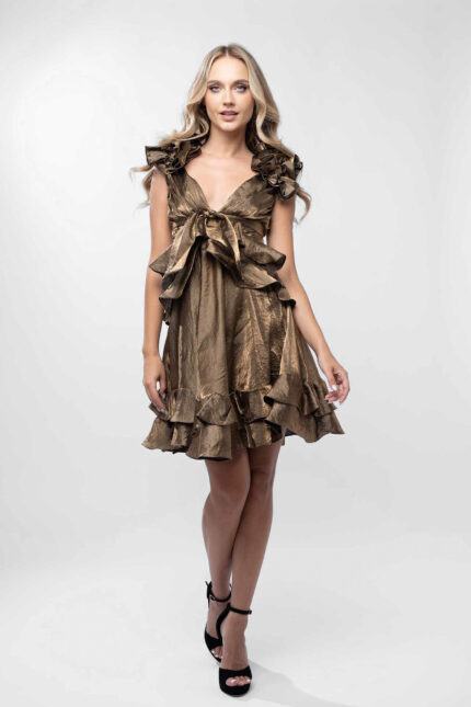 Rochie cu decupaje si volane Dark Gold