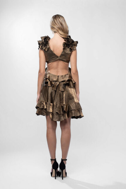 Rochie cu decupaje si volane Dark Gold - imagine 6