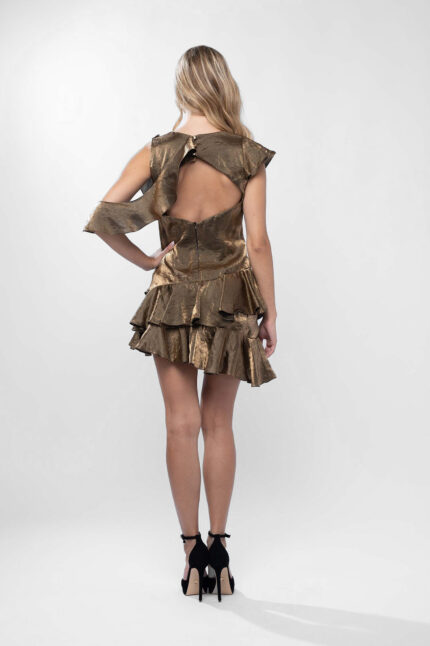 Rochie mini Dark Gold asimetrica cu volane - imagine 4