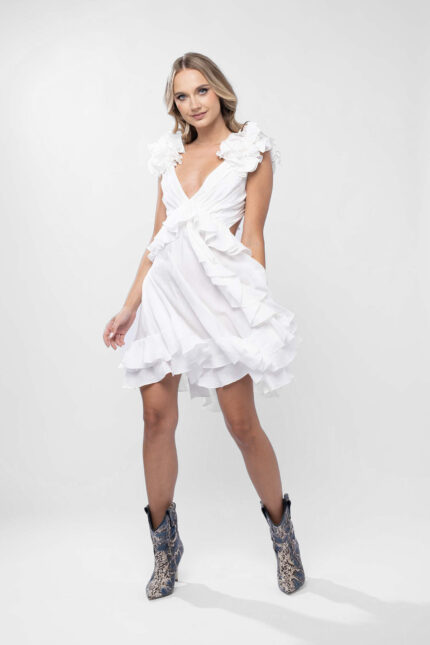 Rochie cu decupaje si volane White