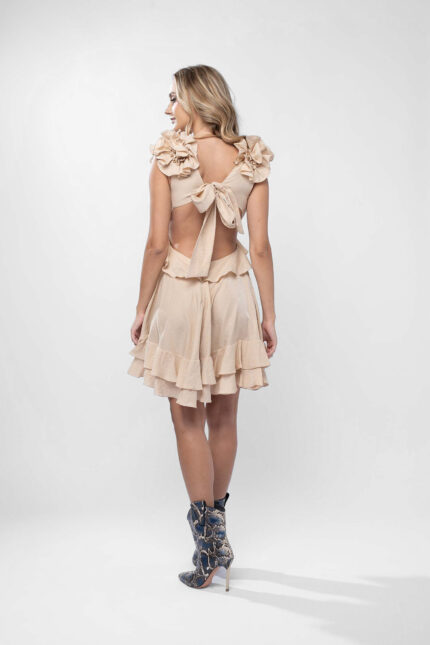 Rochie cu decupaje si volane Beige Light - imagine 4