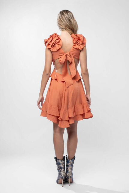 Rochie cu decupaje si volane Burnt Orange - imagine 3