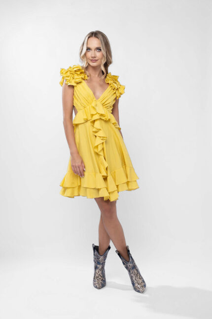 Rochie cu decupaje si volane Yellow Sun