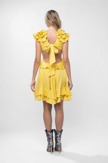 Rochie cu decupaje si volane Yellow Sun - imagine 3