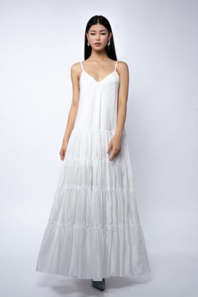 Rochie maxi din matase cu bretele subtiri - imagine 2