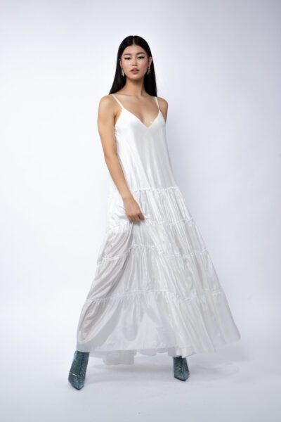 Rochie maxi din matase cu bretele subtiri - imagine 3