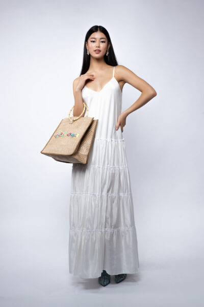 Rochie maxi din matase cu bretele subtiri - imagine 5