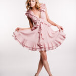 Rochie cu decupaje si volane Pink