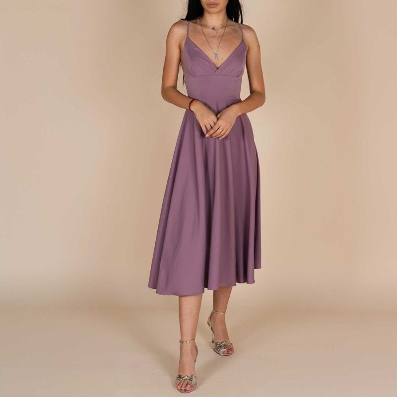 Rochie Lurisia Raspberry Glace midi cu decolteu V si bretele subtiri (1)