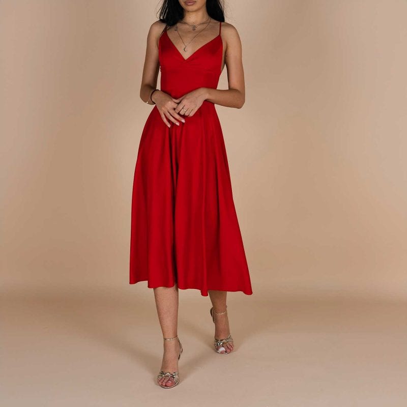 Rochie Lurisia Red midi cu decolteu V si bretele subtiri (3)