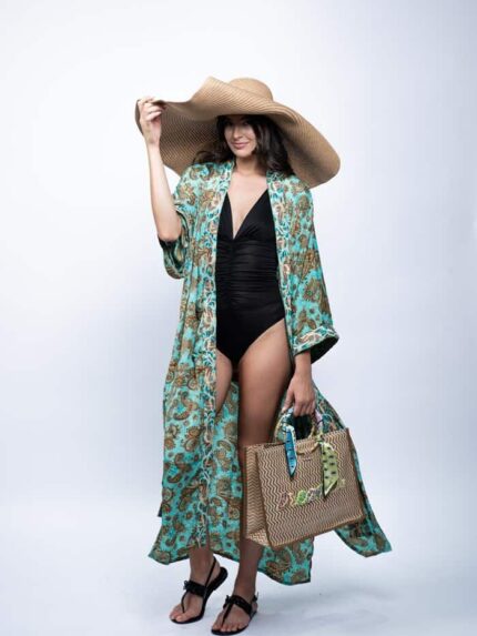 Caftan de plaja Green cu print deosebit