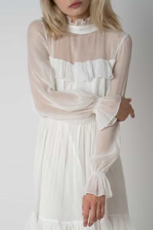 Rochie lunga  cu volane  si guler inalt - imagine 4