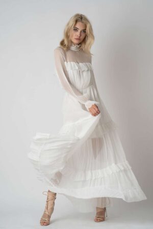 Rochie lunga  cu volane  si guler inalt - imagine 2