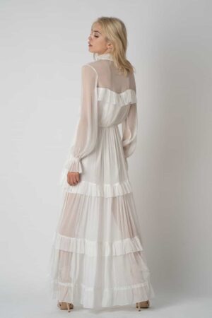 Rochie lunga  cu volane  si guler inalt - imagine 3