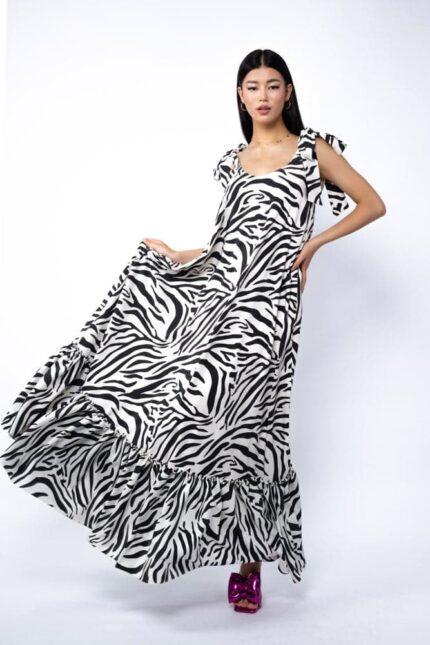 Rochie lunga vaporoasa Black and White - imagine 3