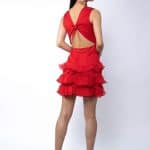 Rochie Pixie de Mătase fără Mânecă cu Volan și Spate Peekaboo Red