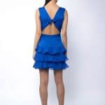 Rochie Pixie de Mătase fără Mânecă cu Volan și Spate Peekaboo Blue