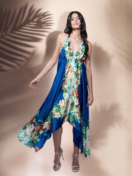 Rochie Edalie asimetrică stil halter print floral