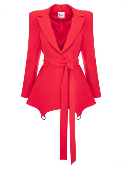 Sacou stil rochie Ringoux Red cu umeri supradimensionați și inele