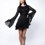 Rochie mini maneci evazate matase brodata