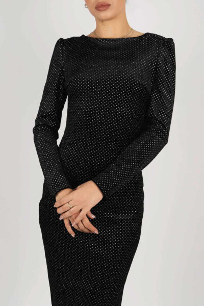 Rochie midi din catifea cu maneci lungi - imagine 3