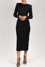 Rochie midi din catifea cu maneci lungi