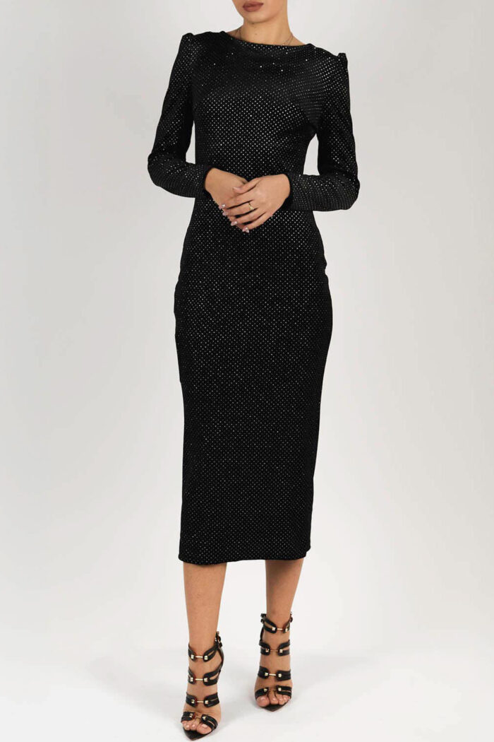 Rochie midi din catifea cu maneci lungi - imagine 1