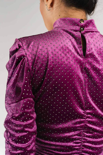 Rochie mini din catifea cu maneci bufante - imagine 6