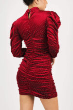 Rochie mini din catifea cu maneci bufante - imagine 2