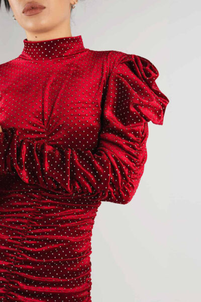 Rochie mini din catifea cu maneci bufante - imagine 3