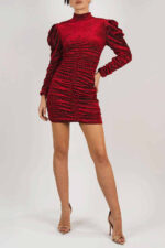 Rochie mini din catifea cu maneci bufante