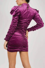 Rochie mini din catifea cu maneci bufante - imagine 3