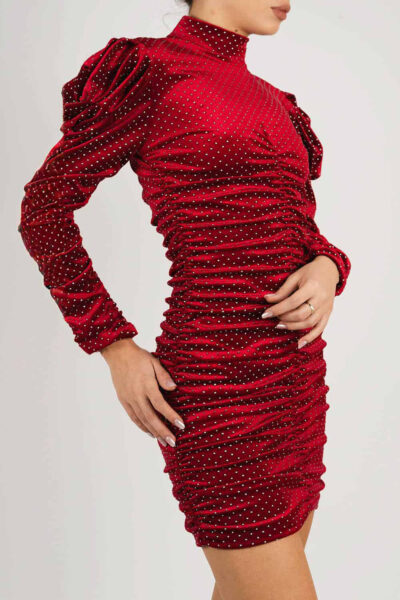 Rochie mini din catifea cu maneci bufante - imagine 4