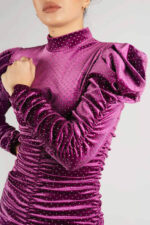 Rochie mini din catifea cu maneci bufante - imagine 2