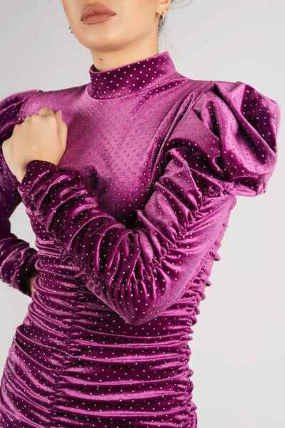 Rochie mini din catifea cu maneci bufante - imagine 2