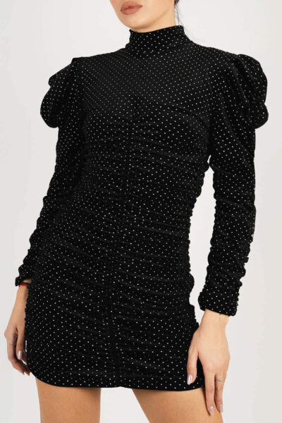 Rochie mini din catifea cu maneci bufante - imagine 2