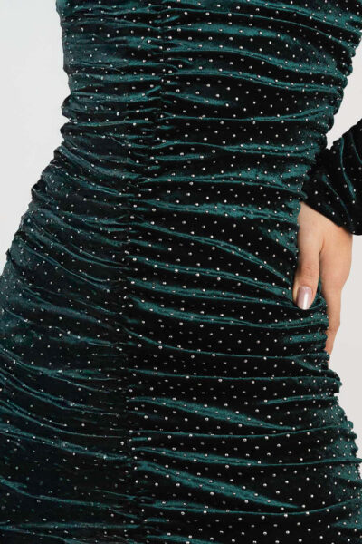 Rochie mini din catifea verde cu maneci bufante - imagine 4