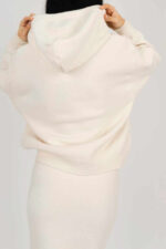 Set tricotat  fusta și hanorac ivory din lana - imagine 6