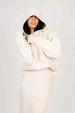 Set tricotat  fusta și hanorac ivory din lana - imagine 4