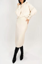 Set tricotat  fusta și hanorac ivory din lana - imagine 3