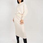 Set tricotat  fusta și hanorac ivory din lana - imagine 6