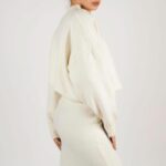 Set tricotat fusta și pulover ivory din lana - imagine 5