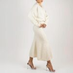 Set tricotat fusta și pulover ivory din lana - imagine 4