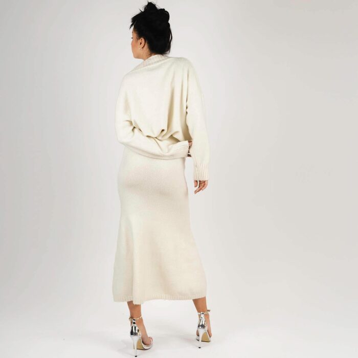 Set tricotat fusta și pulover ivory din lana - imagine 2