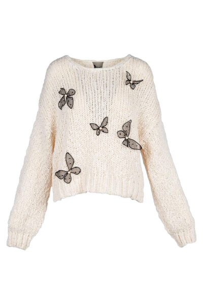 Pulover cu accesorii tip fluturi brodati si perle