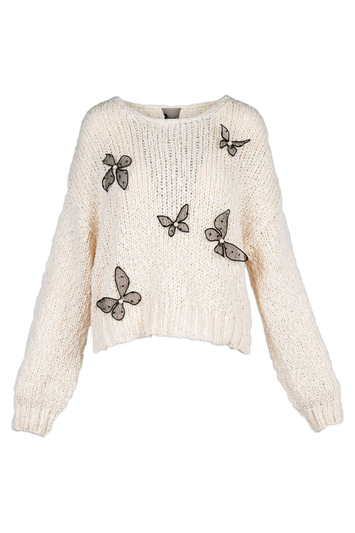 Pulover cu accesorii tip fluturi brodati si perle - imagine 1